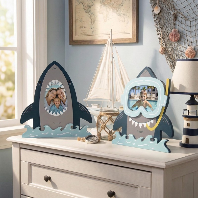 Shark Picture Frames 4x6, 2 Pack Ocean Room Decor for