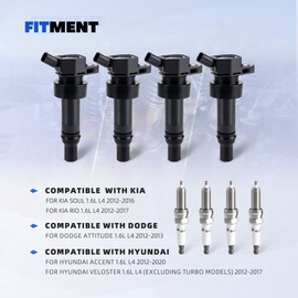 muge racing UF652 Ignition Coil Pack & Iridium Spark Plugs Fit For 2012-2021 Hyundai Accent 2012-2017 Hyundai Veloster 2012-2019 Kia Rio Soul Replaces GN10634 27301-2B100 C813 5C1860 96511