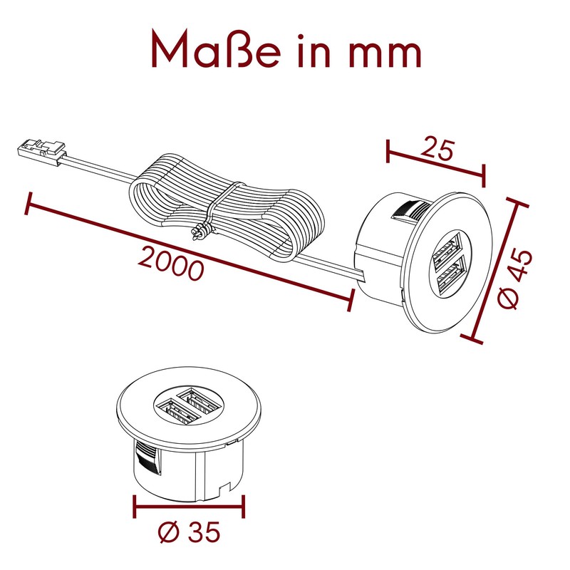kalb Built-in USB Hub, Stainless Steel, Socket for Smartphone, Tablet,