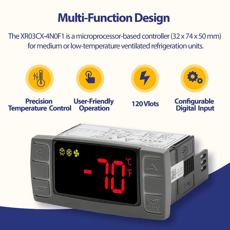 Digital Temperature Controller XR03CX-4N0F1 for Commercial Refrigeration, 120V 50-60Hz, Compatible