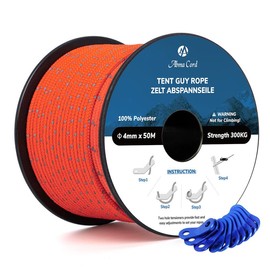 Abma Cord Guy Ropes Tent Cord with Pack of 10 Rope Tensioners 4 mm 50 m Tent Rope for Camping, Tents, Awnings, Reflective Neon Orange