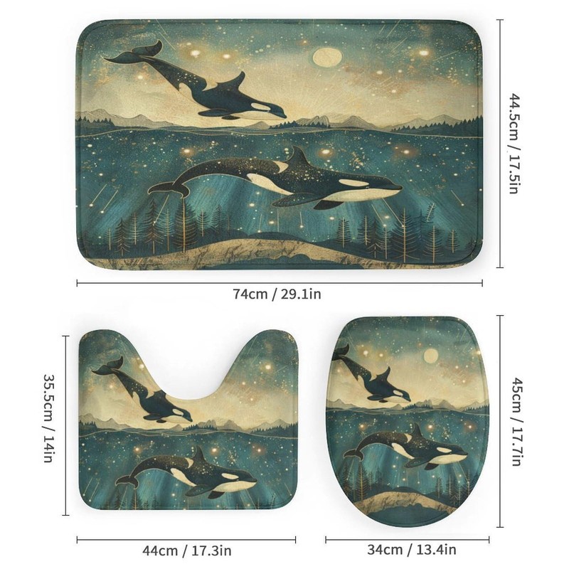 TOWINSFB 4Pcs Underwater Orcas Whale Shower Curtain, Starry Sky Star