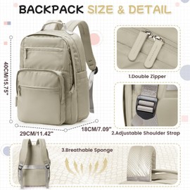 HYC00 School Backpack Womens Backpack for School College Backpack School Bags for Girls Boys Bookbag Casual Daypacks Rucksack Bag for Women Travel Work Waterproof Laptop Backpack 14 Inch,Khaki