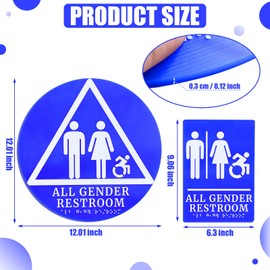 Briwooody Set of 2 All Gender Restroom Door and Wall Sign with Braille by ADA Compliant Unisex Bathroom Sign, Blue and White