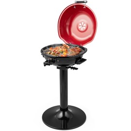 ORALNER Electric Grill Outdoor/Indoor, 15- Serving Electric Barbecue Grill w/Round Lid, Removable Non-Stick Grilling Rack, Oil Drip Tray, 1600W Portable Standing BBQ Grill for Apartment Balcony Patio