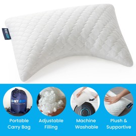 Sidney Sleep Mini Travel Size Neck Pillow - Knee, Back Lumbar and Support - Small Curved Pillow - 14 x 19 Inches - Adjustable Loft - Washable - Drawstring Backpack Included