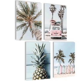 mojoliving Summer Vibes Poster Surfing Set Vintage Picture Set Beach Decoration Aesthetic Room Decor Hawaiian Decoration Dommer Decorative Poster Vintage Summer Aesthetic Hawaii Poster Beach Pictures