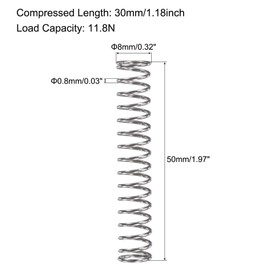TOP-VIGOR 10Pcs Compression Spring, 8mm OD,0.8mm Wire Size,50mm Free Length Dual Extended Durable Dual Hook Tension Spring for Furniture Screen Doors Repair Projects