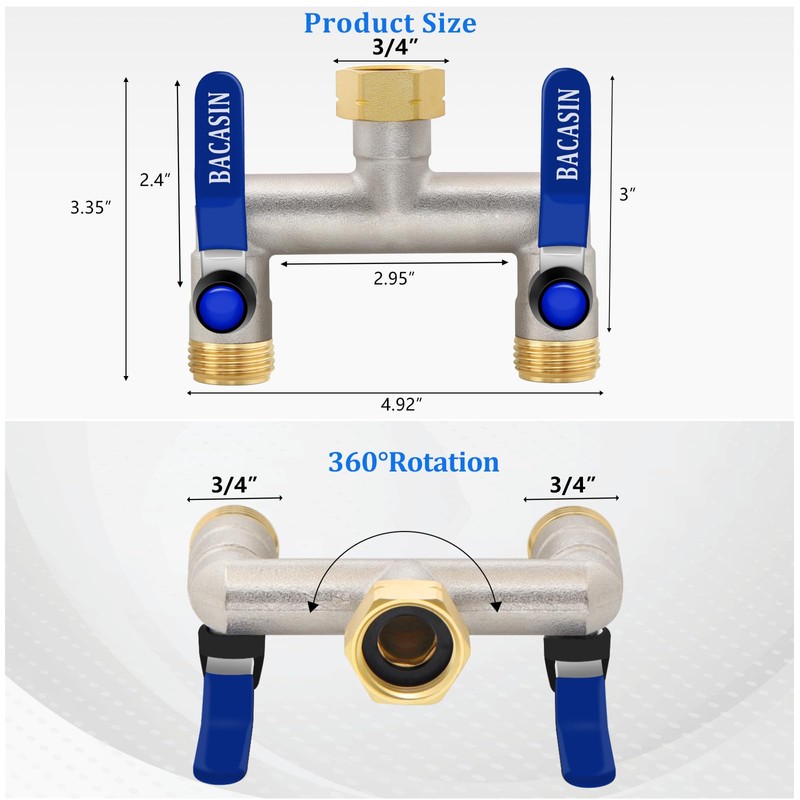 Brass Garden Hose Splitter 2-Way Heavy Duty - 3/4" GHT