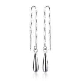SLUYNZ Sterling Silver Teardrop Dangle Earrings for Women Water Droplet Dangle Earrings Threader Chain Adult Earrings(A-Silver)