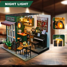 DIY Miniature Dollhouse Kit , DIY Handmade Crafts for Adults, Wooden Mini Craft Coffee Shop, Mini House Building Kit, Book Nook Kit，Diy Booknook Kit, Tiny House Christmas Décor, Christmas Decoration Dollhouse