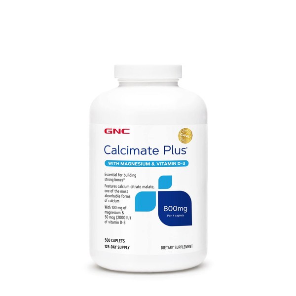 GNC Calcimate Plus 800mg, 500 Caplets, Most Absorbable Form of Calcium to Build Strong Bones