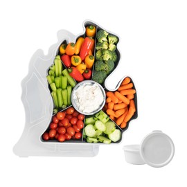 KOLORAE Michigan Serving Tray - Unique 7 Compartment Mitten State Reusable Snack Tray w/Dressing Cup. Great for Entertaining and Storage for Appetizers, Snacks, Chips & Dip