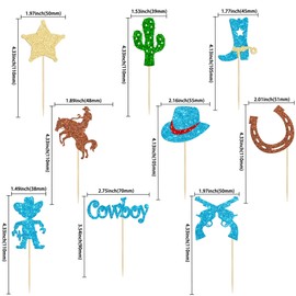 36 piezas de decoración de cupcakes de vaquero con purpurina, sombreros de vaquero, botas de cactus, púas de magdalenas, temática occidental, baby shower, niños, fiesta de cumpleaños, decoración de pasteles