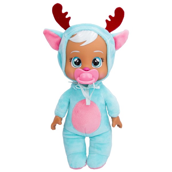 Cry Babies Tiny Cuddles Christmas Eve - 9" Baby Dolls, Cries Real Tears, Blue and Pin Reindeer Themed Pajamas