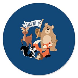 Stay Wild - Forest Animals - Woodland Baby Shower or Birthday Party Circle Sticker Labels - 24 Count