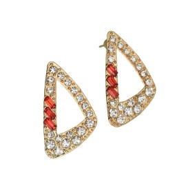 D'Bello Accessories DBello Accessories Pierced Earrings Gold Tone CZ Red Rhinestone Triangular