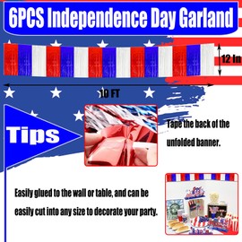6 Pack 10 Feet Foil Fringe Garland Metallic Tinsel Streamers Banner Wall Hanging Backdrop for Parade Floats, Bachelorette, Wedding, Birthday, Independence Day Party Decorations(Red Blue White)