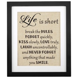 Corfara Life Is Short Break the Rules - 11 X 13 Wood Frame with Inspirational Quotes, Wood Sign Hanging Wall Art Decoration with Inspirational Quotes, Home Farmhouse Living Room Décor