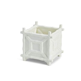 Two's Company Faux Bamboo Cachepot, 7.75-Inch, White, Ceramic