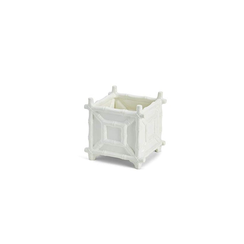 Two's Company Faux Bamboo Cachepot, 7.75-Inch, White, Ceramic