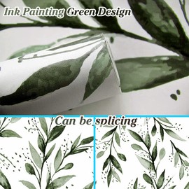 Erfoni Leaf Peel and Stick Wallpaper Green Contact Paper 17.7"x 118" Green Leaves Self Adhesive Wallpaper Removable Wallpaper for Cabinets Decor