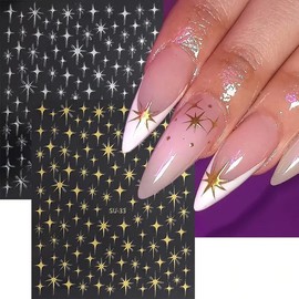 Star Nail Stickers Bronzing Star Nail Art Decals 4PCS 3D Rose Red Laser Golden Silver Four-Pointed Star Nail Stickers for Nail Art Decorations Y2K Star Adhesive Sliders Manicure Accessories for Women