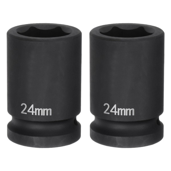HARFINGTON 2pcs 6-Point Impact Socket 3/4" Drive 24mm Metric 40Cr