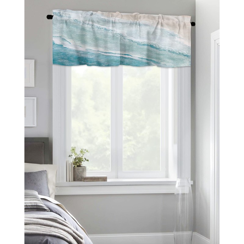 Chucoco Summer Ocean Valance Curtain for Window,Coastal Beach Sea Waves