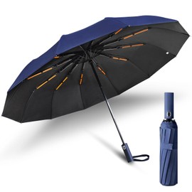 OXTXO Folding Travel Umbrella - Windproof, Auto Open/Close, 24 Reinforced Fiberglass Ribs, UV Resistant, Lightweight & Portable, for Rain or Shine (navy blue)