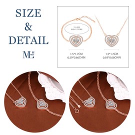 MicLee Heart Necklace Pendant and Bracelets for Women Girl 925 Silver Diamond Party Jewellery Sets Fashion Wedding Jewellery Elegant Bridal Bridesmaid Zircon Necklaces Bracelet Rose Gold