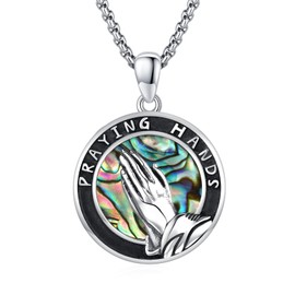 ZIPPICE Praying Hands Necklace 925 Sterling Silver Faith Praying Hands Pendant Abalone Shell Pendant Religious Christian Jewellery Gifts for Men Women with 22 + 2 Inches Stainless Steel Chain