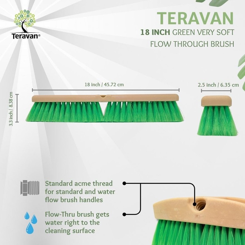 Teravan Green Flow Through Brush Head, 18-Inch Extra Soft Bristle
