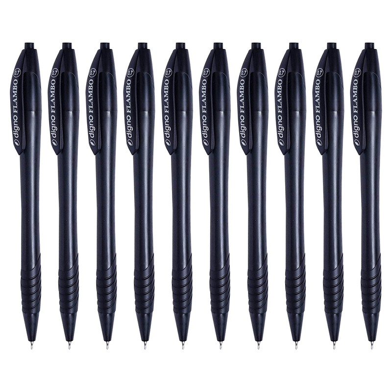 DIGNO Retractable Ballpoint Pens, BLACK, Fine Point (0.7mm), Pack of