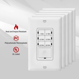 Enerlites Bathroom Timer Countdown Switch, HET06A-R | In-Wall Electrical Timer for Fans, Electrical Outlets, Indoor and Outdoor lights,with On/Off switch | White - 5 Pack