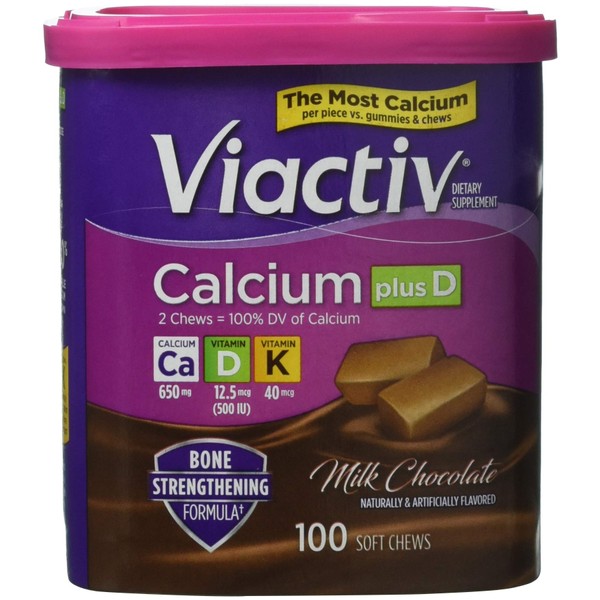 VIACTIV Calcium Plus D, Soft Chews, Milk Chocolate 100 ea (Pack of 2)