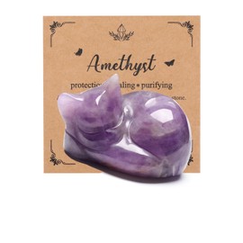 JSDDE Amethyst Crystal Sleeping Cat Figurine for Cat Lovers Cute Gemstone Cat Ornaments for Home Office Cat Statue Gifts