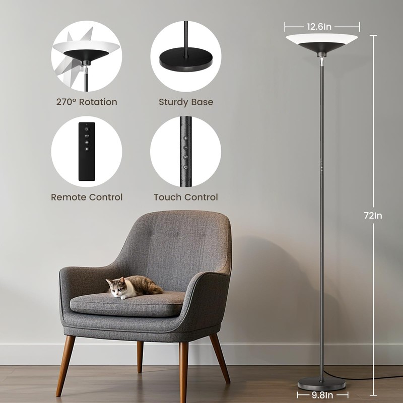 SIBRILLE 30W Torchiere LED Floor Lamp - 72" Rotatable Standing