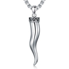 PDTJMTG Italian Horn Necklace 925 Sterling Silver Cornicello Pendant Jewelry Gifts for Men Women