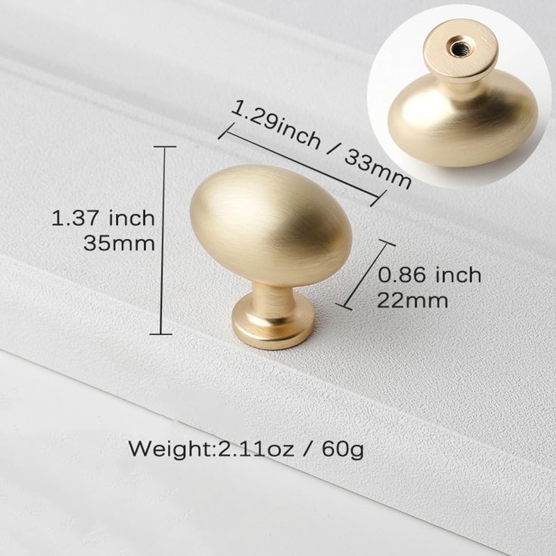 Pidynx 6 Pack Gold Cabinet Knobs 1.3" Brushed Gold Egg