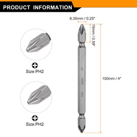 HARFINGTON 5pcs Magnetic Double Ended Screwdriver Bit 6.35mm PH2 4" Length 1/4" Hex Shank S2 Steel Two Sided Phillips Cross Screw Driver Bit
