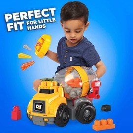 Mega BLOKS Cat Toddler Blocks Building Toy Set, Cement Mixer Truck with 9 Pieces and Storage, Yellow, Ages 1+ Years