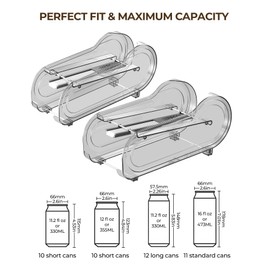 Can Organizer for Pantry, 2 Sets 2 Tier Adjustable Can Storage Organizer Pantry, Soda Can Organizer for Fridge, Cans Rack Automatic Rolling Stackable Canned Food Organizer,Grey