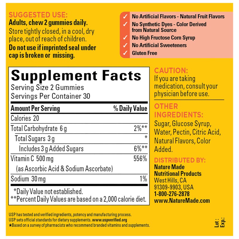 Nature Made Extra Strength Dosage Vitamin C 500 mg per