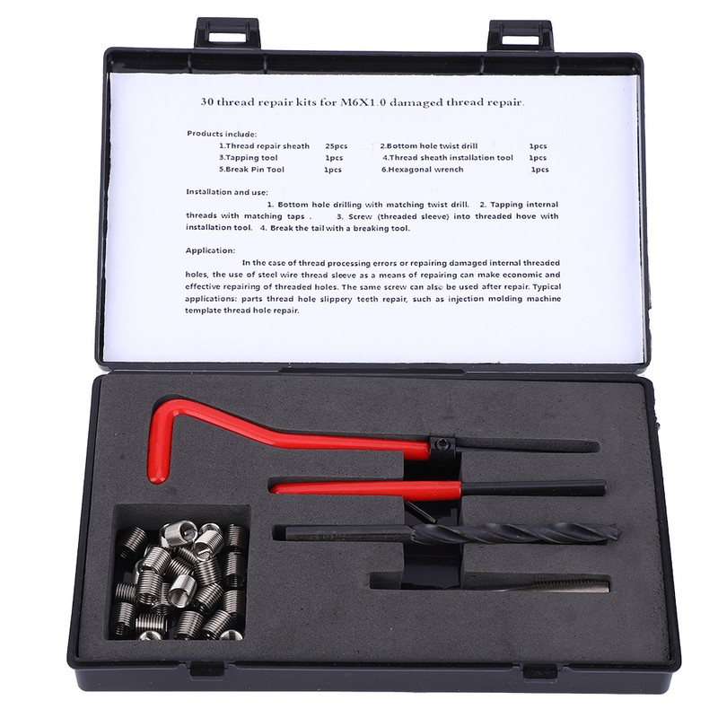30Pcs Thread Repair Kit Stainless Steel Twisted Drill Wrench Threaded