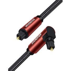 90 Degree Optical Audio Cable 5ft/1.5M, SOUNDFAM Digital Audio S/PDIF Toslink Cable 360 Degree Rotate Right Angle Plug - Wine Red