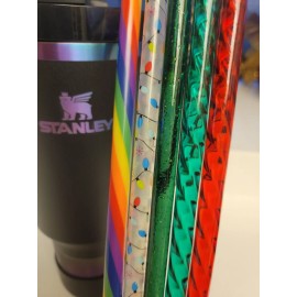 amber.orchid951 5-10mm FAT 12" Christmas Xmas Light Print Rainbow Stripe Tumbler Straw Reusable