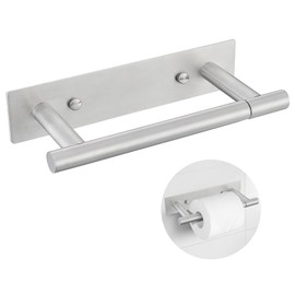Brushed Nickel Toilet Paper Holder, Adhesive or Screw Toilet Roll Holder Wall Mount, SUS304 Stainless Steel Double Post Pivoting Toilet Roll Holder for Bathroom, Kitchen, Washroom