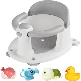 Baby Bath Seat for Infant Toddler 6 Months and up, Portable Foldable Non-Slip Baby Bathtub Seat 4 Secure Suction Cups for Baby Sitting Up (Grey)
