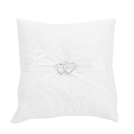 Haofy White Satin Floral Wedding Pillow, 15x15x5.5cm, Classic, Soft, Lightweight, Wedding Ceremony Decorative Accent